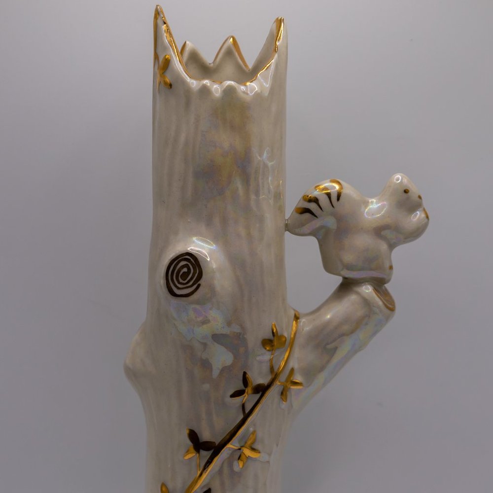 Vintage 50's Lustreware Iridescent Bud Vase with Squirrel!
